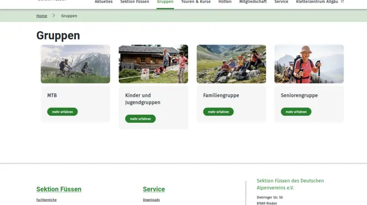 Screenshot neue Webseite | © DAV Füssen