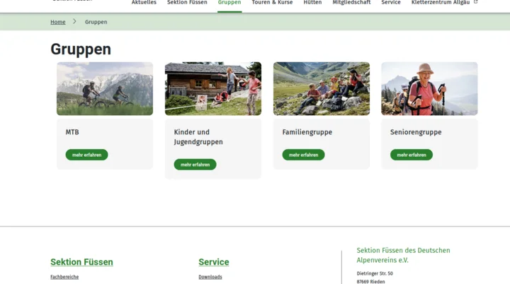 Screenshot neue Webseite | © DAV Füssen